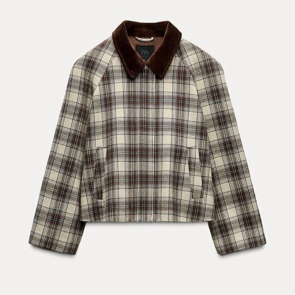 Zara Checkered Jacket with Brown Collar